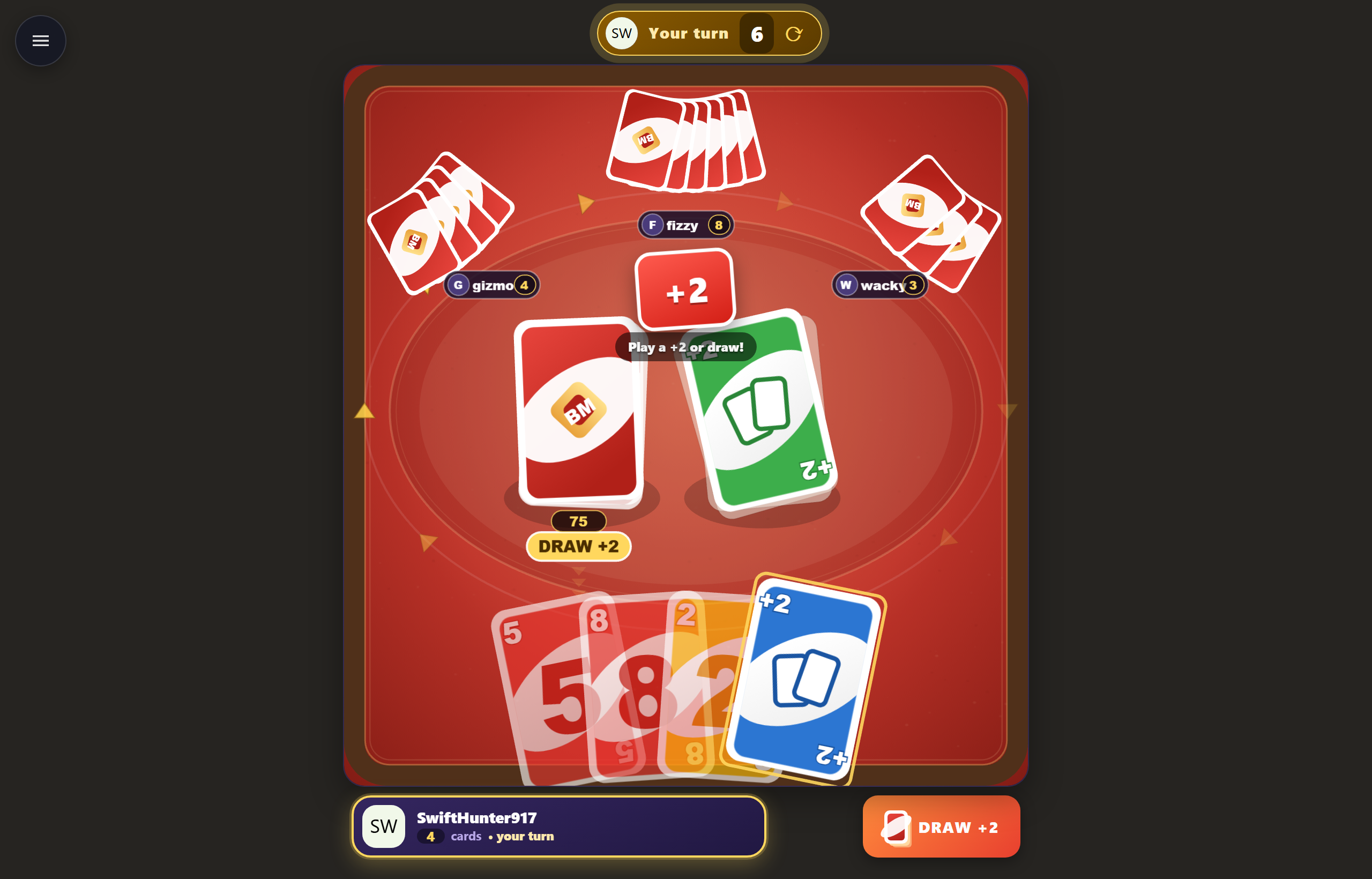 Color Match vs UNO — playing a +2 card