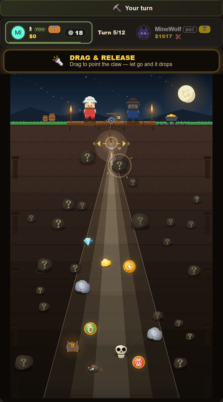 Quick games for a break — grabbing gold and gems with the claw in Gold Miner