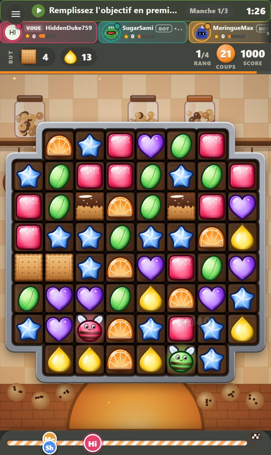 Bonbons spéciaux en attente sur le plateau de Duel de Bonbons