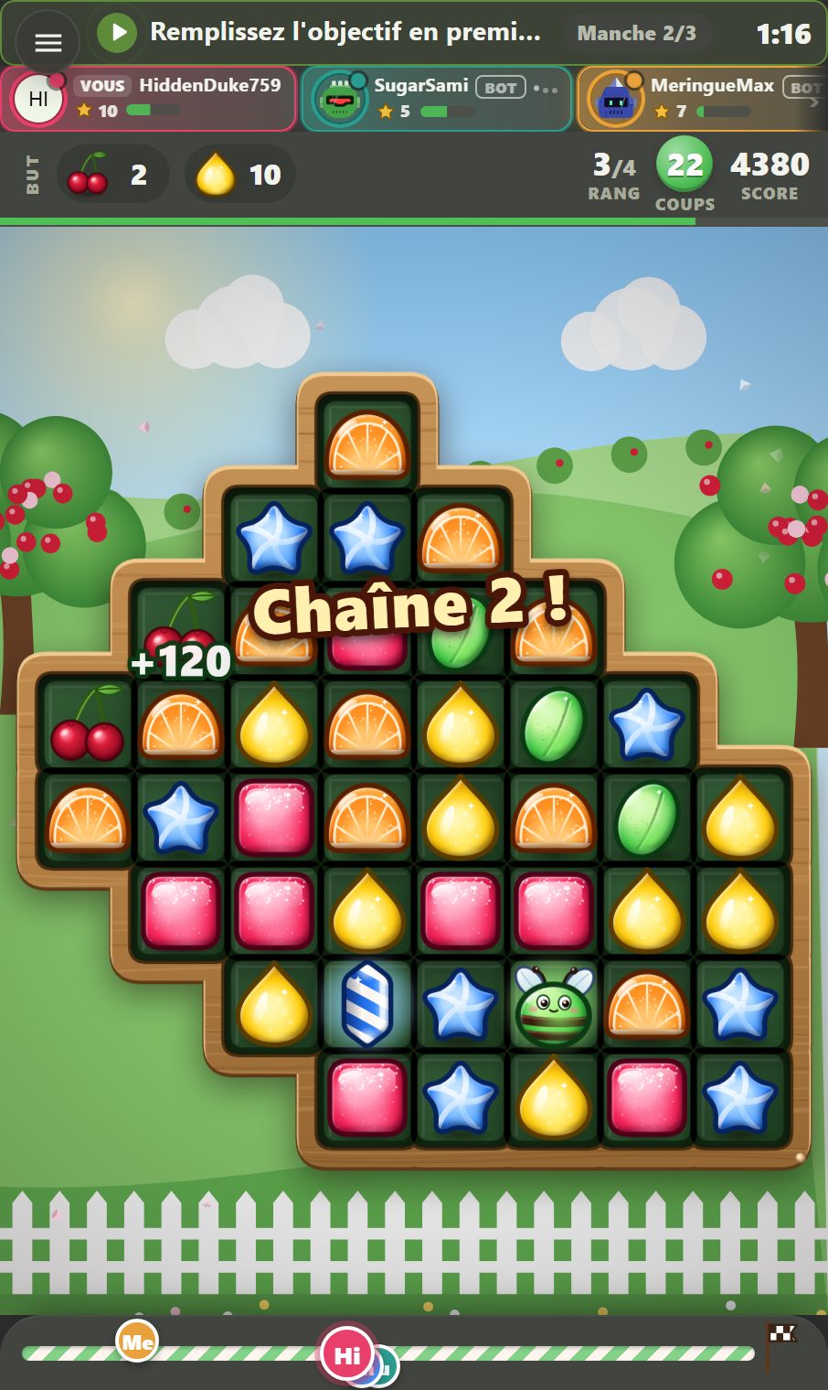 Une manche de Duel de Bonbons dans un autre monde, avec son propre objectif dans la bande